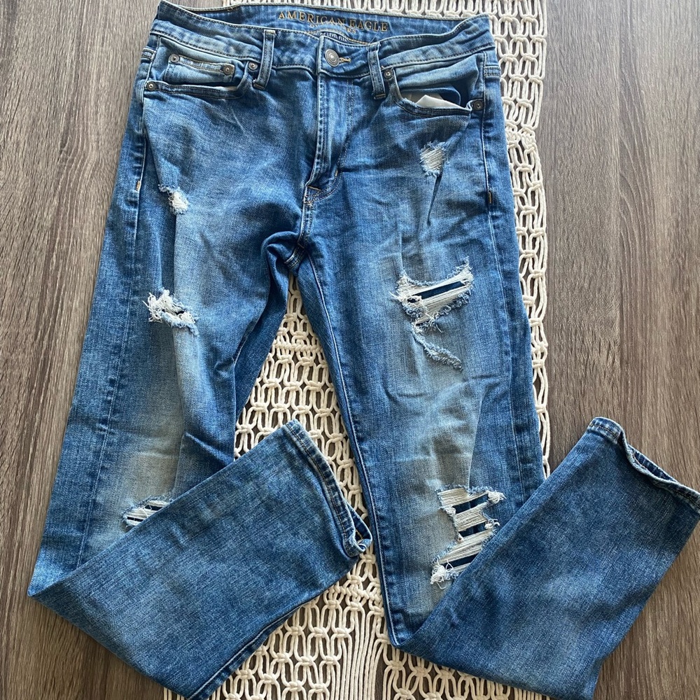 American Eagle Slim Distressed Patch Jeans - image 1